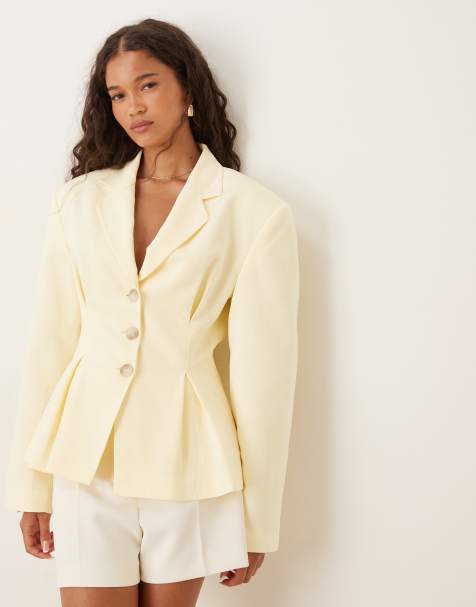 ASOS DESIGN linen blend cinch waist blazer in buttermilk