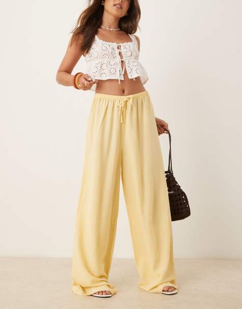 ASOS DESIGN linen blend pull on trouser in buttermilk yellow