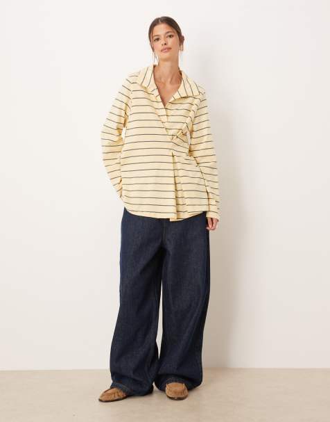 ASOS DESIGN – Maślany top w stylu rugby w paski z zakładką i wzorem w paski - view 1