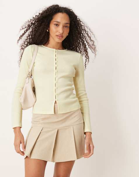 ASOS DESIGN compact mini rib button through top in buttermilk