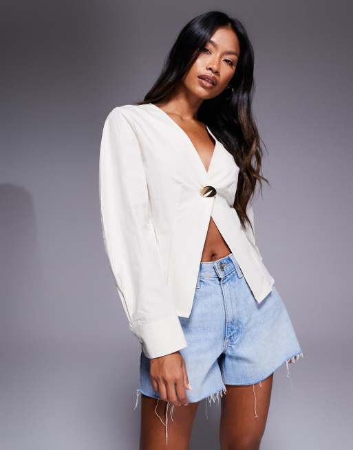 ASOS DESIGN – Maślany zapinany na guziki z przodu top z zaokrąglonymi rękawami