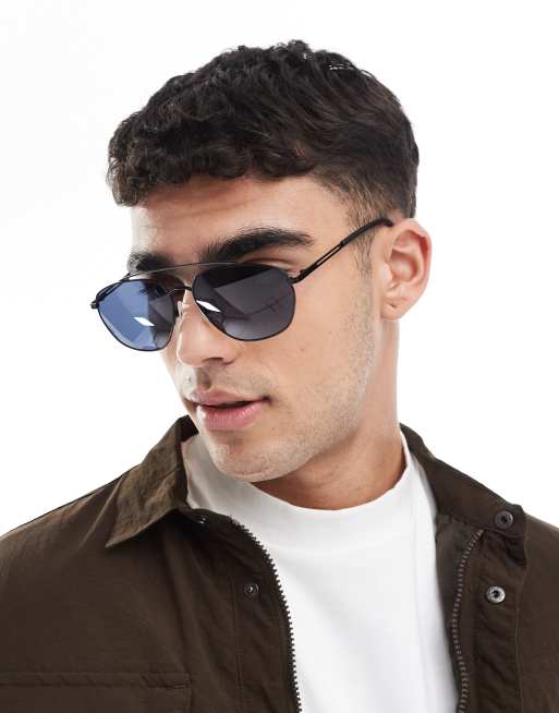 ASOS DESIGN - Mat sorte aviator-solbriller med røgfarvede glas