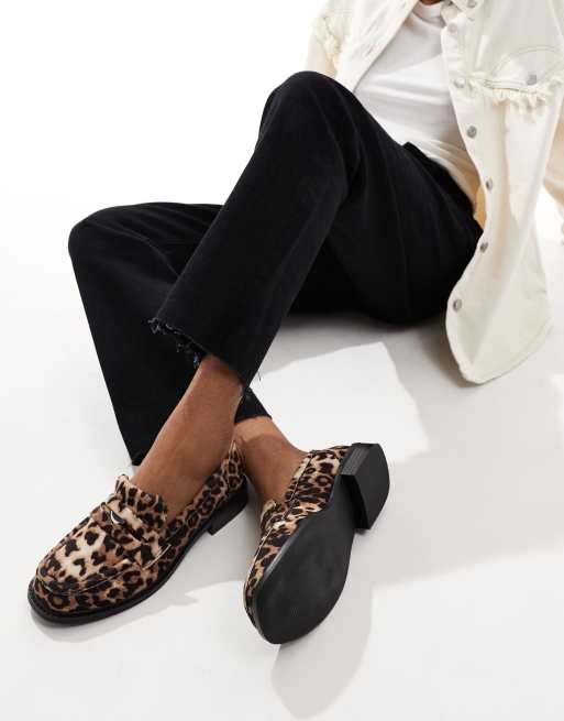 ASOS DESIGN Match penny loafer in leopard suedette