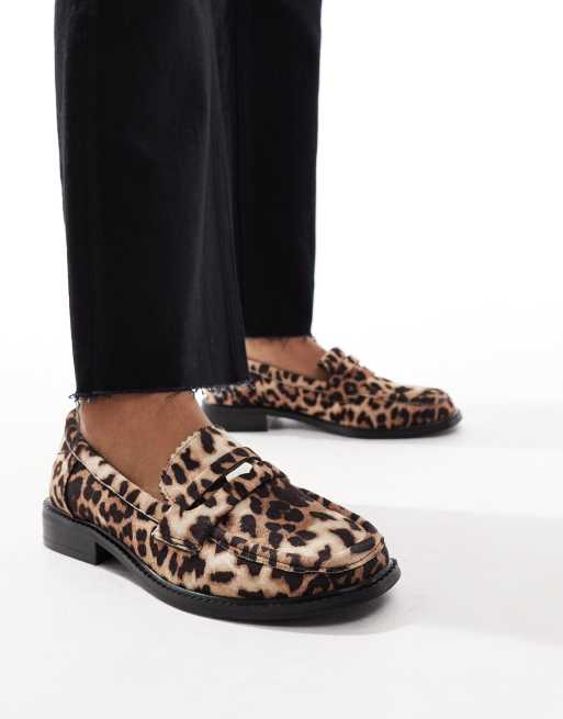 ASOS DESIGN Match penny loafers in leopard suedette