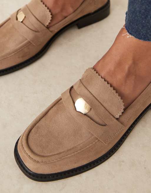 ASOS DESIGN Match penny loafers in tan suedette