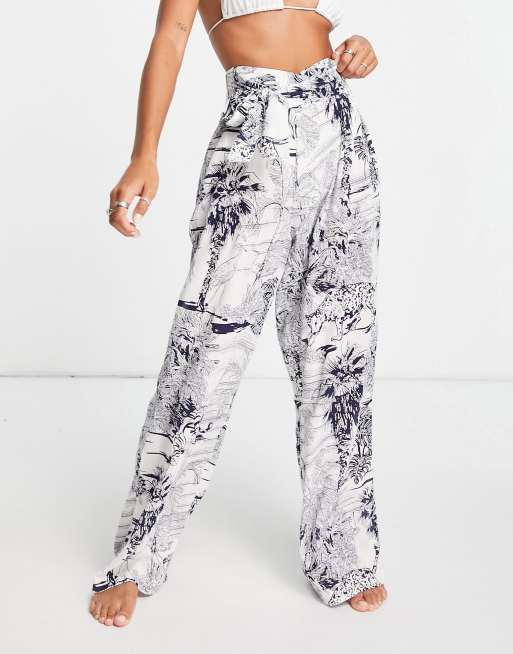 ASOS DESIGN matching crinkle beach pants in vintage outline print