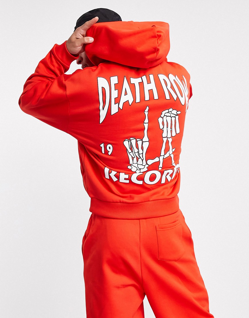 ASOS DESIGN matching oversized hoodie with Death Row Records print in red