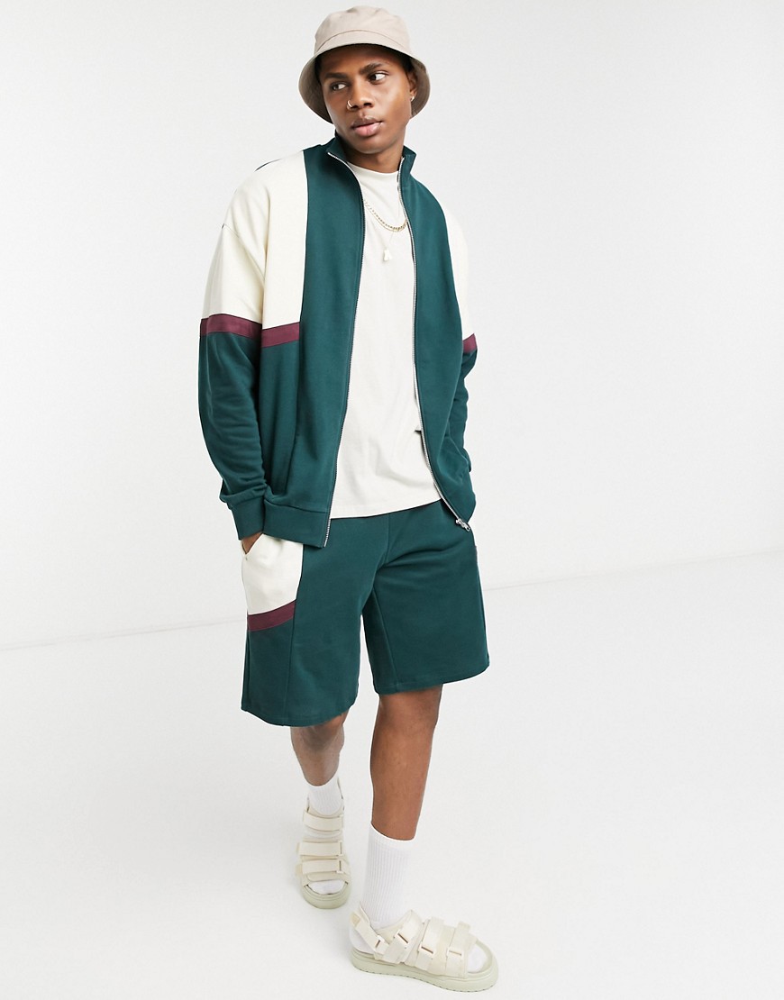 ASOS DESIGN matching oversized jersey jacket in retro sport color-block-Green
