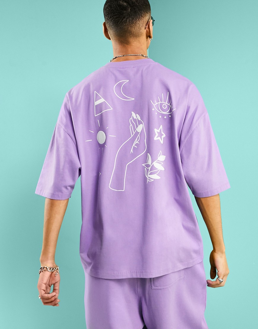 ASOS DESIGN matching oversized T-shirt in purple organic cotton with line drawing back print