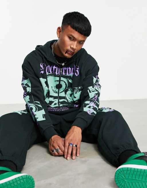 ASOS DESIGN oversized hoodie with zip in dark green