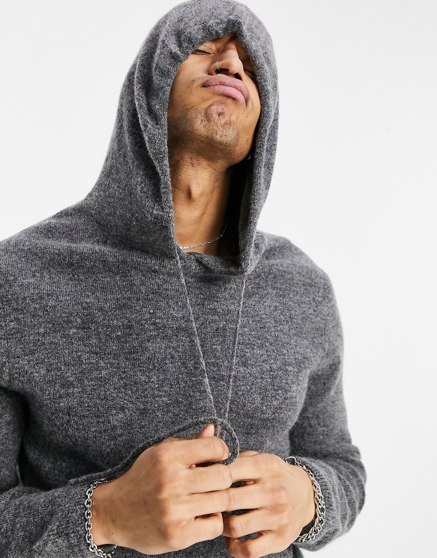 ASOS DESIGN matching soft yarn knit hoodie in charcoal-Neutral