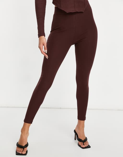 Cyndi Chocolate Seamless Ribbed High Waisted Leggings