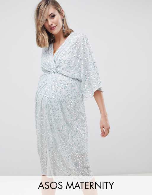 ASOS DESIGN Maternit Robe kimono mi longue orn e de sequins avec n ud sur le devant