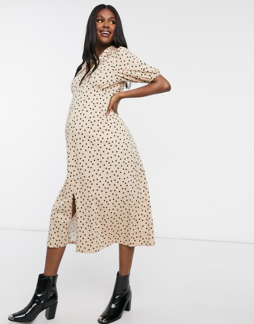 ASOS DESIGN Maternit Ultimate Robe mi longue pois Taupe