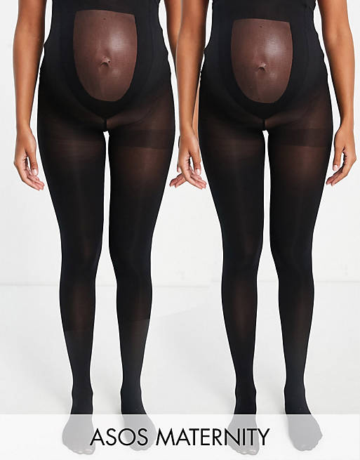 ASOS DESIGN Maternity 2 pack 50 denier tights in new improved fit in black - BLACK