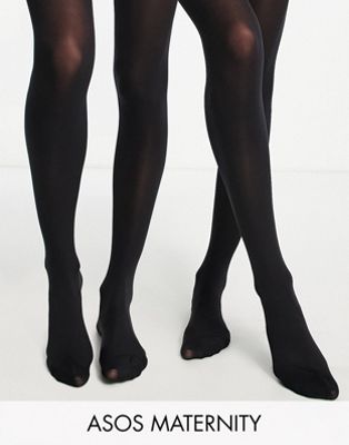 ASOS DESIGN Maternity 2 pack 50 denier nylon tights in new improved fit in black