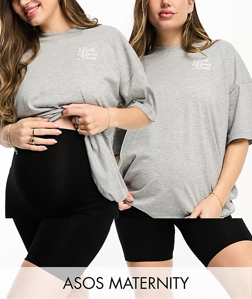 ASOS DESIGN Maternity 2 pack basic legging shorts in black