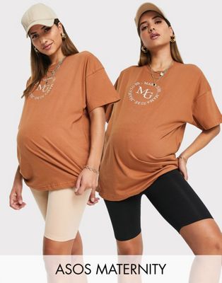 ASOS DESIGN Maternity 2 pack cotton modal supersoft basic underlayer legging shorts in black and neutral