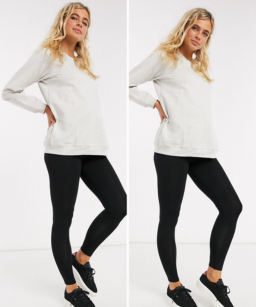 ASOS DESIGN Maternity 2 pack over the bump high waisted leggings in black SAVE