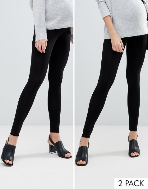 ASOS DESIGN Maternity 2 pack over the bump high waisted leggings in black