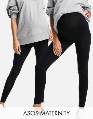 ASOS DESIGN Maternity 2 pack over the bump leggings in black - BLACK