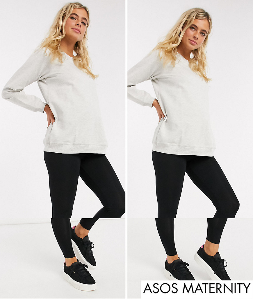 ASOS DESIGN Maternity 2-pack overbump leggings in black - SAVE!