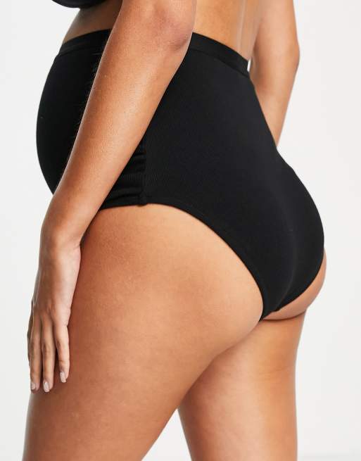 ASOS DESIGN Maternity 2-pack ribbed cotton over the bump briefs in lilac and black, 2 of 4