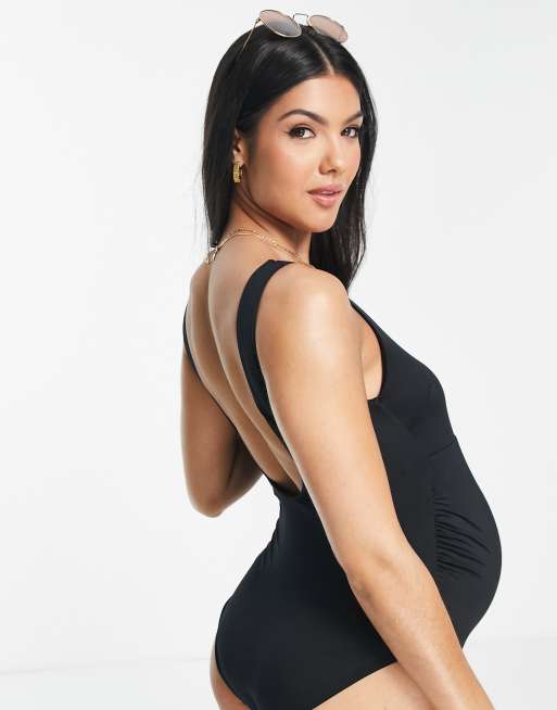 ASOS DESIGN Maternity 2 pack scoop neck swimsuit in black and red