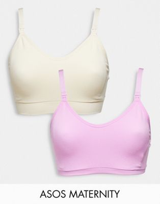 ASOS DESIGN Maternity 2 pack seamless bra in cream & purple