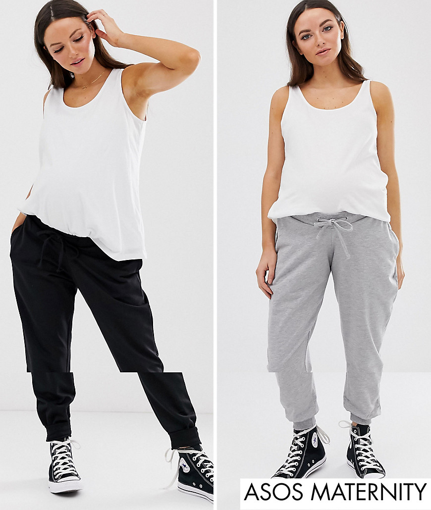 ASOS DESIGN Maternity 2 pack under the bump basic jogger with tie multipack saving