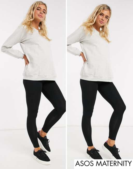 ASOS DESIGN Maternity – 2er-Pack Leggings in Schwarz mit Überbauch-Bund – SPAREN
