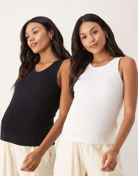 ASOS DESIGN Maternity – 2er-Pack Trägertops in Schwarz und Weiß mit Ringerücken - view 1