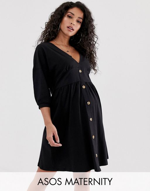 ASOS DESIGN Maternity 3/4 sleeve smock dress with buttons and waist ...