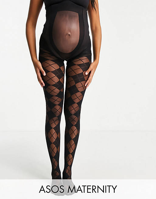 ASOS DESIGN Maternity 30 denier argyle check tights in black
