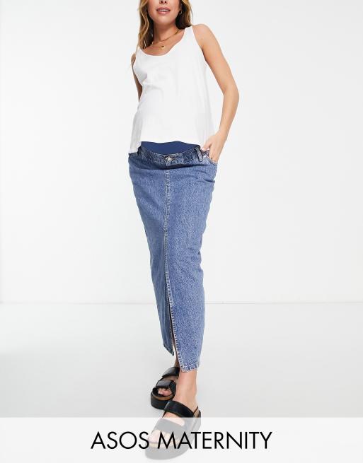 ASOS DESIGN Maternity - 90'er maxinederdel med taljekant over maven i mellemvask