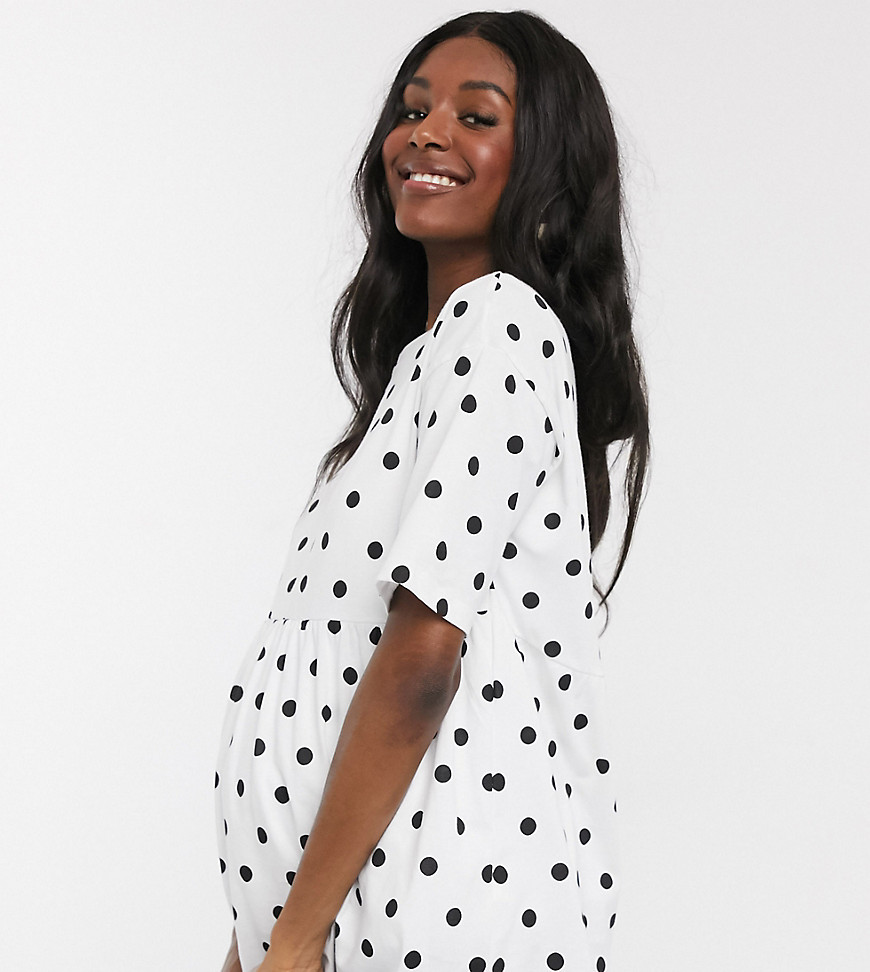 ASOS DESIGN Maternity - Aangerimpelde borstvoedingstop met dubbele laag en stippenprint-Wit