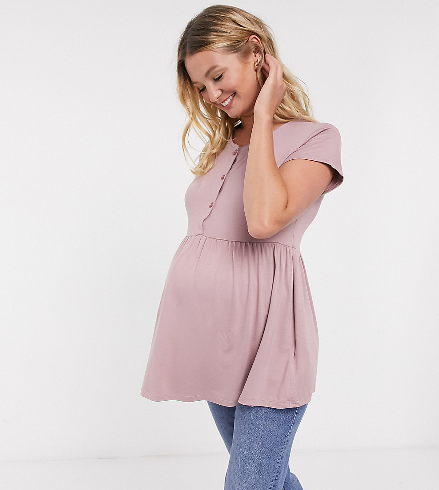 ASOS DESIGN Maternity - Aangerimpelde borstvoedingstop met korte mouwen in lila-Paars