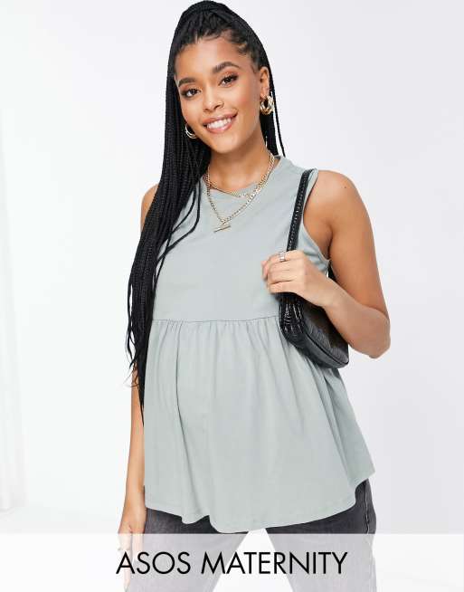 ASOS DESIGN Maternity - Aangerimpelde mouwloze top in groen