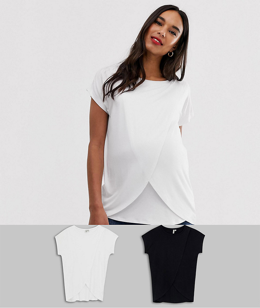 ASOS DESIGN Maternity – Amning – 2-pack vita och svarta t-shirtar-Flerfärgad