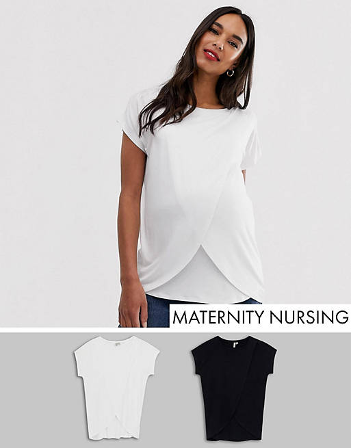 ASOS DESIGN Maternity – Amning – 2-pack vita och svarta t-shirtar