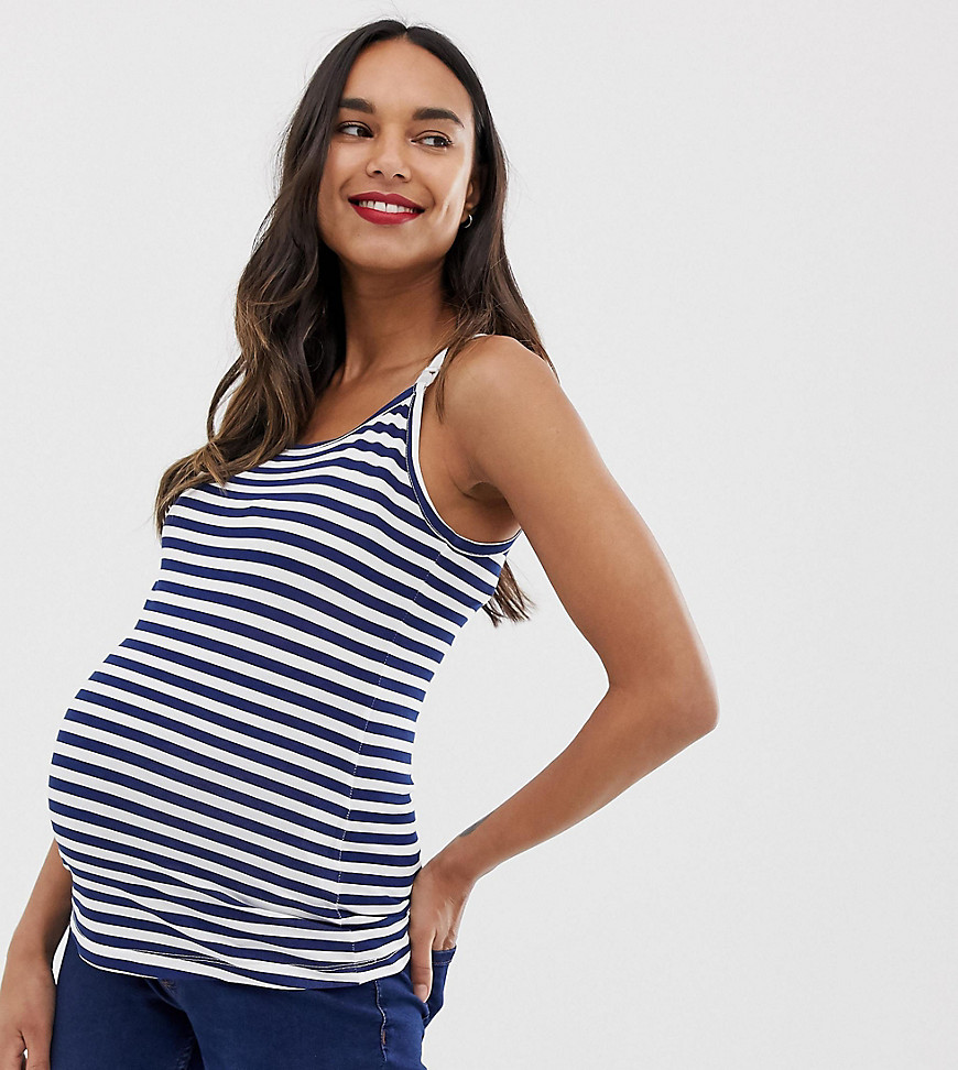 ASOS DESIGN Maternity – Amning – Randigt linne med smala axelband med spänne-Flerfärgad