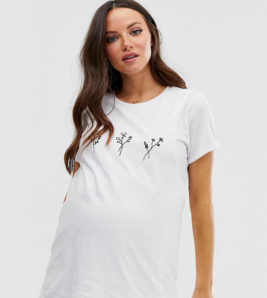 ASOS DESIGN Maternity – Amnings-t-shirt med blommotiv-Vit