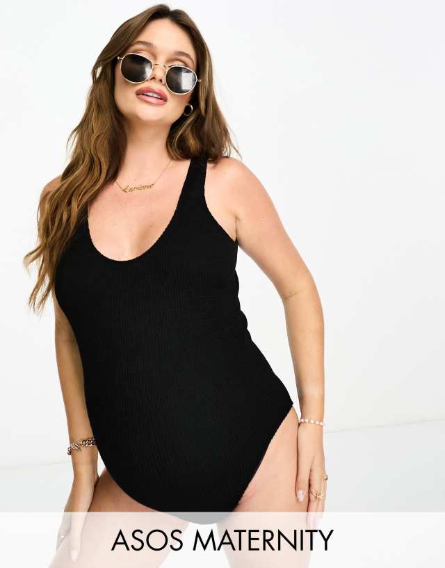 ASOS DESIGN - maternity amy crinkle scoop swimsuit in black - black