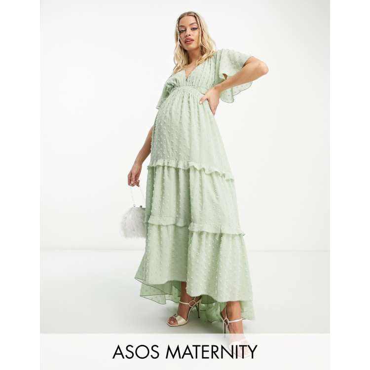 chinese dress ladies KOJOOIN Baby Shower Dress Maternity Dress for Baby Shower Women's V-Neck  Puff Sleeve Baby Shower Dress Pleated Maternity Maxi Dress for Photography  Army Green M at Amazon Women's Clothing store main image 1