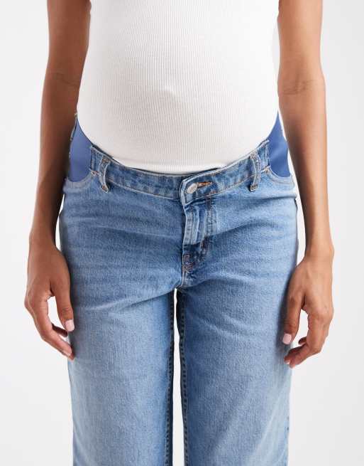ASOS DESIGN Maternity ankle grazer comfort stretch straight leg jeans in mid blue , 5 of 5