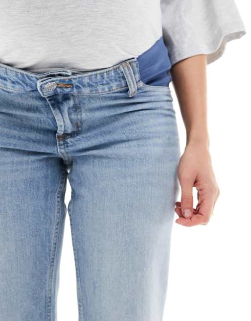 ASOS DESIGN Maternity cropped easy straight jean in light mid blue