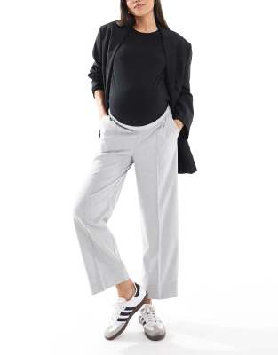 Maternity ankle grazer tailored pull on pants in gray