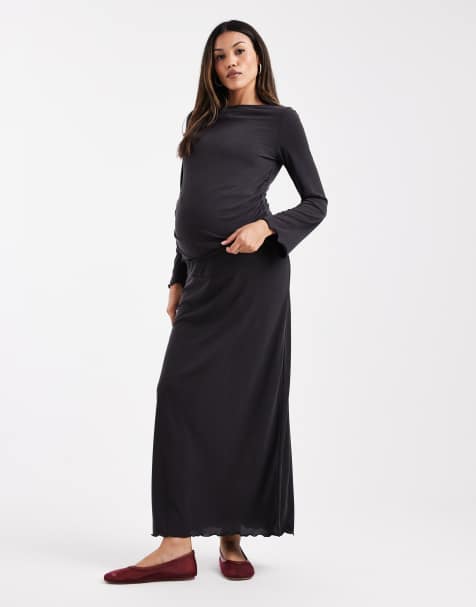 ASOS DESIGN Maternity – Anschmiegsamer Säulen-Maxirock aus Modal in Schwarz, Kombiteil, Umstandsmode - view 1