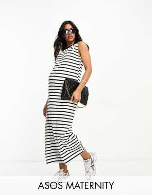 ASOS DESIGN Maternity - Ärmelloses, gestreiftes Maxikleid-Bunt