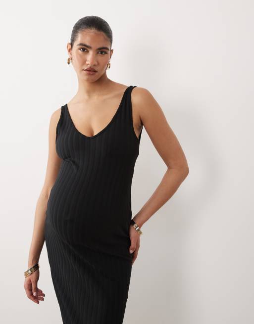 ASOS DESIGN Maternity – Ärmelloses Midikleid in Schwarz mit breiter Rippenstruktur und V-Ausschnitt, 4 von 4